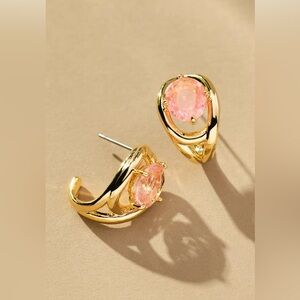 NWT Anthropologie Curve Stone Huggie Hoop Earrings Pink